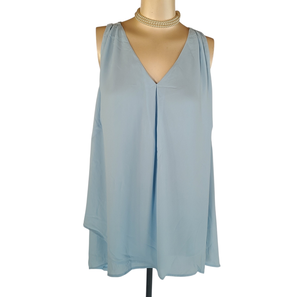 Kaari Blue CURVY Light Blue Sleeveless Flowy Blouse 2X